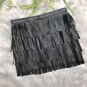 Zara Leather Fringe Mini Skirt